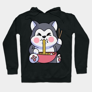 Anime Kawaii Ramen Eating Husky Japanese Noodles Hoodie